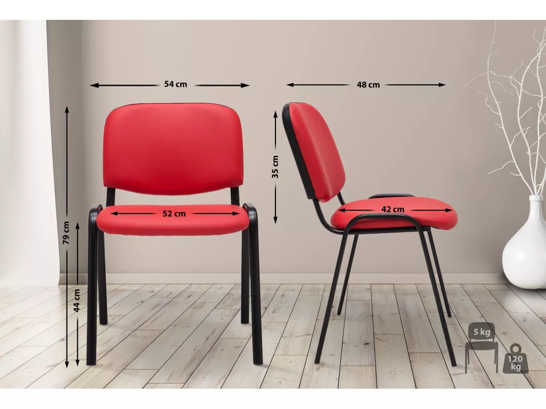 Chaise de salle à manger - Similicuir & Métal noir mat - Rouge - Ken