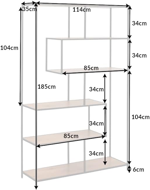 Riess Ambiente Industrial Bücherregal Slim LINE 185cm Wildeiche schwarz sechs Regalböden Standregal Wohnzimmerregal Regal