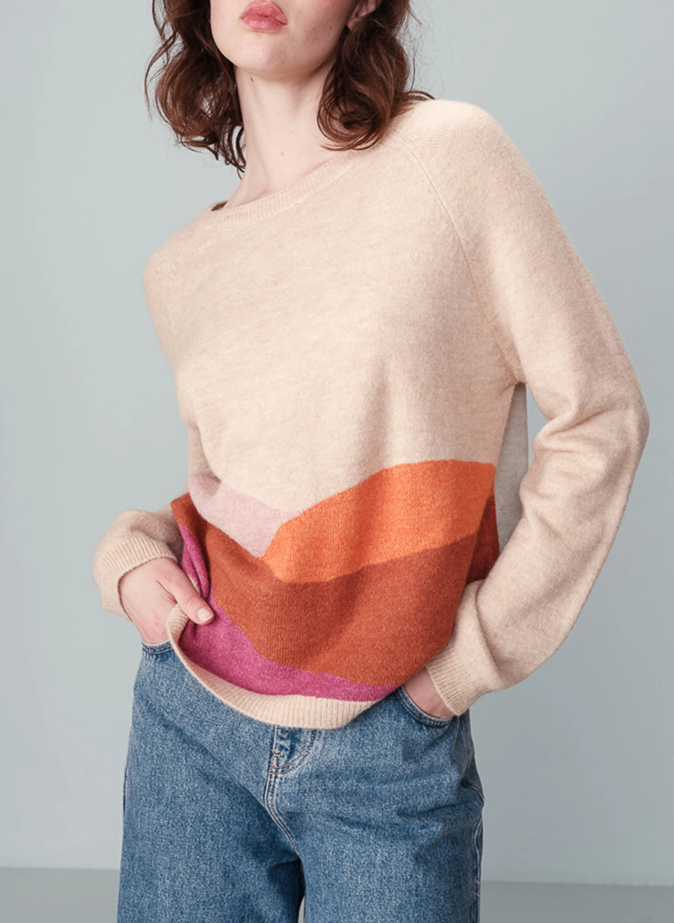 NADY - Pull col rond droit imprimé | Beige