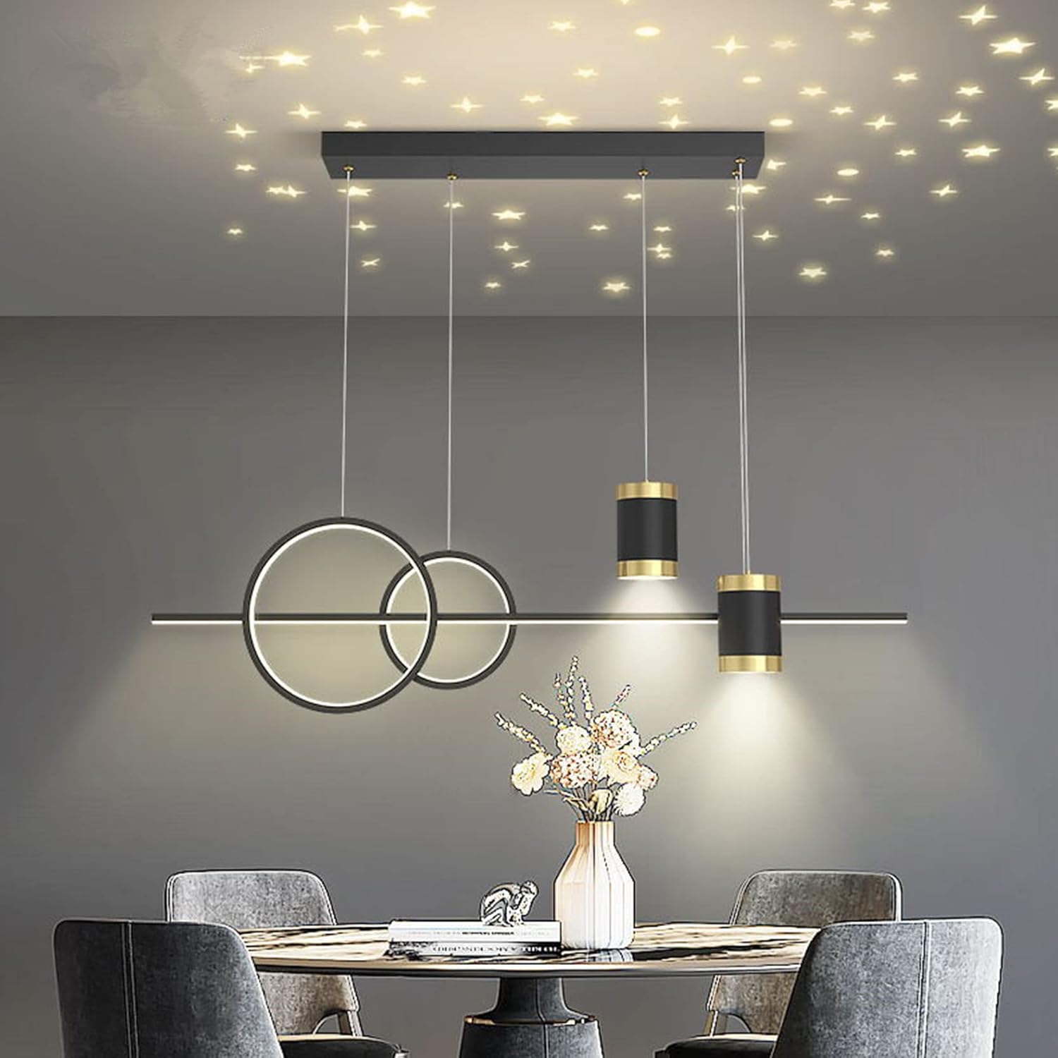 100cm Esszimmerlampen Esstischlampe LED Pendelleuchten Höhenverstellbar Designer Hängeleuchte Dimmbar Mit Fernbedienung LED Hängelampe Wohnzimmer Esstisch Küchen Lampen Schwarz [Energieklasse F]