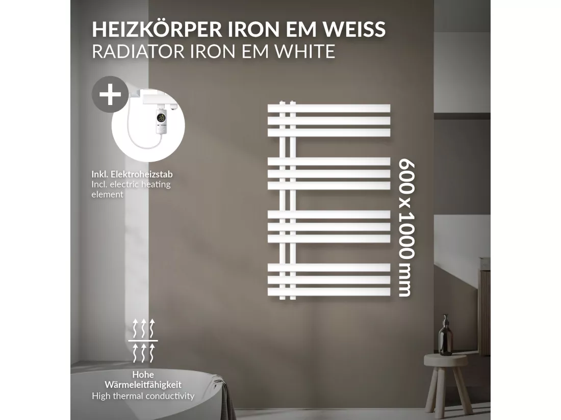 Iron EM radiateur sèche-serviettes blanc 60x100 cm au élément chauffant 300W