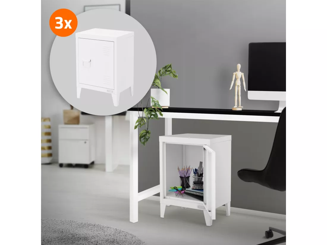Lot de 3x armoire de classement blanc en acier 40x30x57,5 cm table de chevet