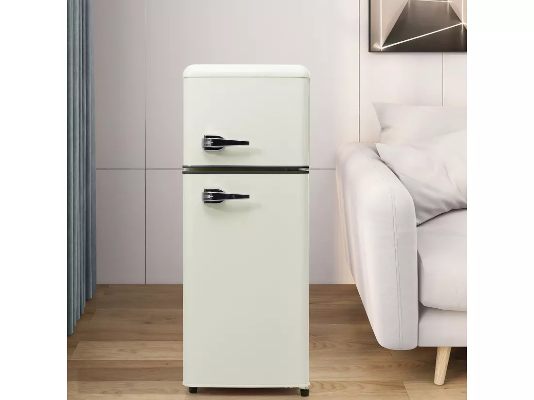Réfrigérateur deux portes, 28L + 64L, avec 3 étagères et LED, -27°C à 13°C, 116 kWh/an, efficacité énergétique D