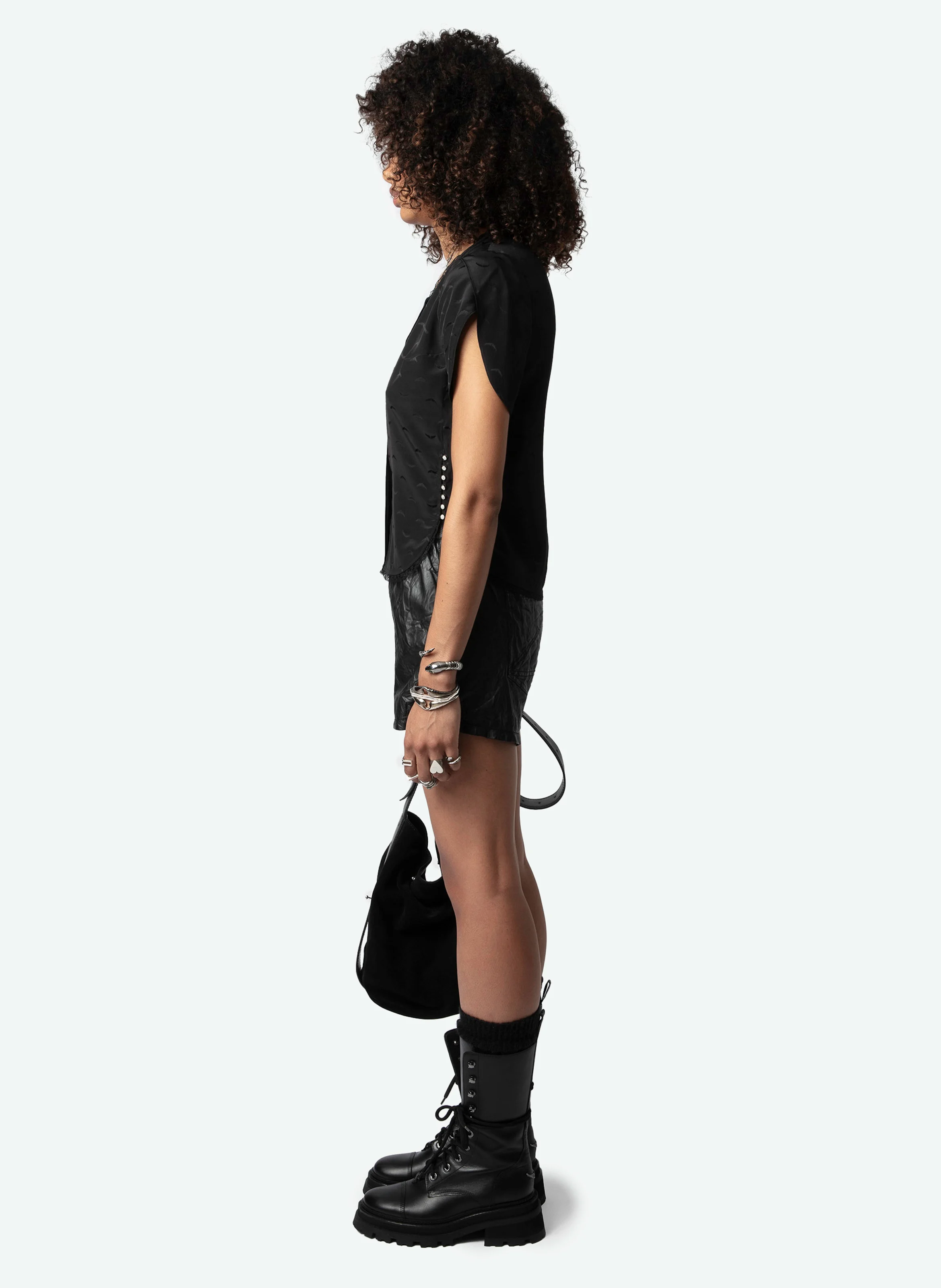 TIFFINY - Chemise col V en soie | Noir