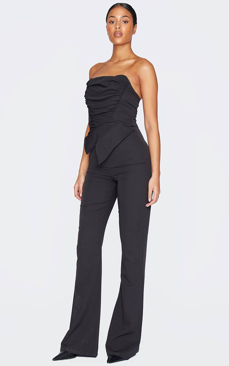 Noir Combinaison Bandeau Corset À Fronces Et Pointe Pour Grande Taille