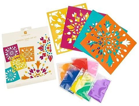 Gemaakt door Talking Tables | Rangoli zandstencilkit Diwali Kids Crafts Kit DIY Paper Arts and Craft Activiteit | Product Herbruikbaar & Verpakking Volledig Recyclebaar | Pack van 4