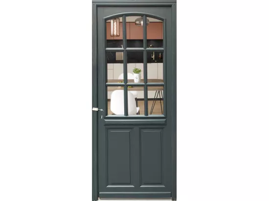 Porte D'Entrée Bois Vitrée, Alexa , Gris Ral7016, H,215Xl,80 P, Droit Cote Tableau + Poignée Et Barillet ( Ref 010723No)
