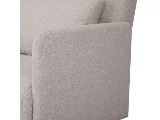 Belushi - Fauteuil convertible en tissu bouclette pieds bois clair - Écru