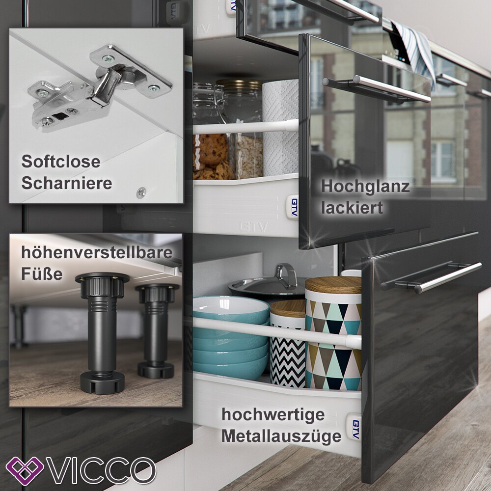 VICCO Unterschrank 60 cm Anthrazit Küchenzeile Unterschrank Fame