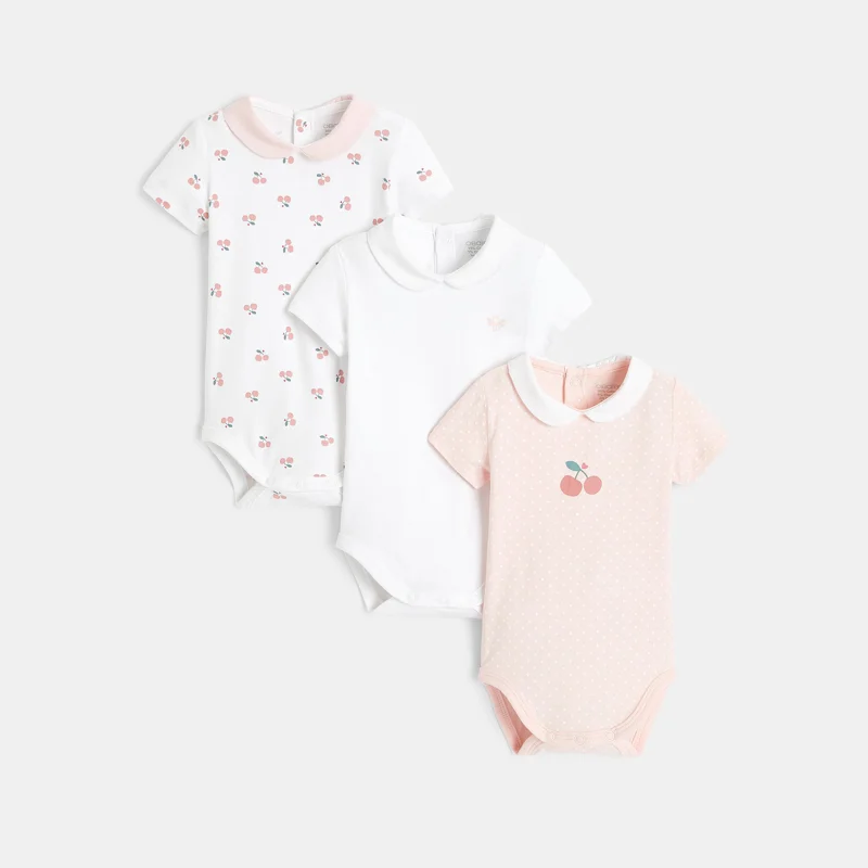 Body petit col cerises (lot de 3) rose naissance Rose