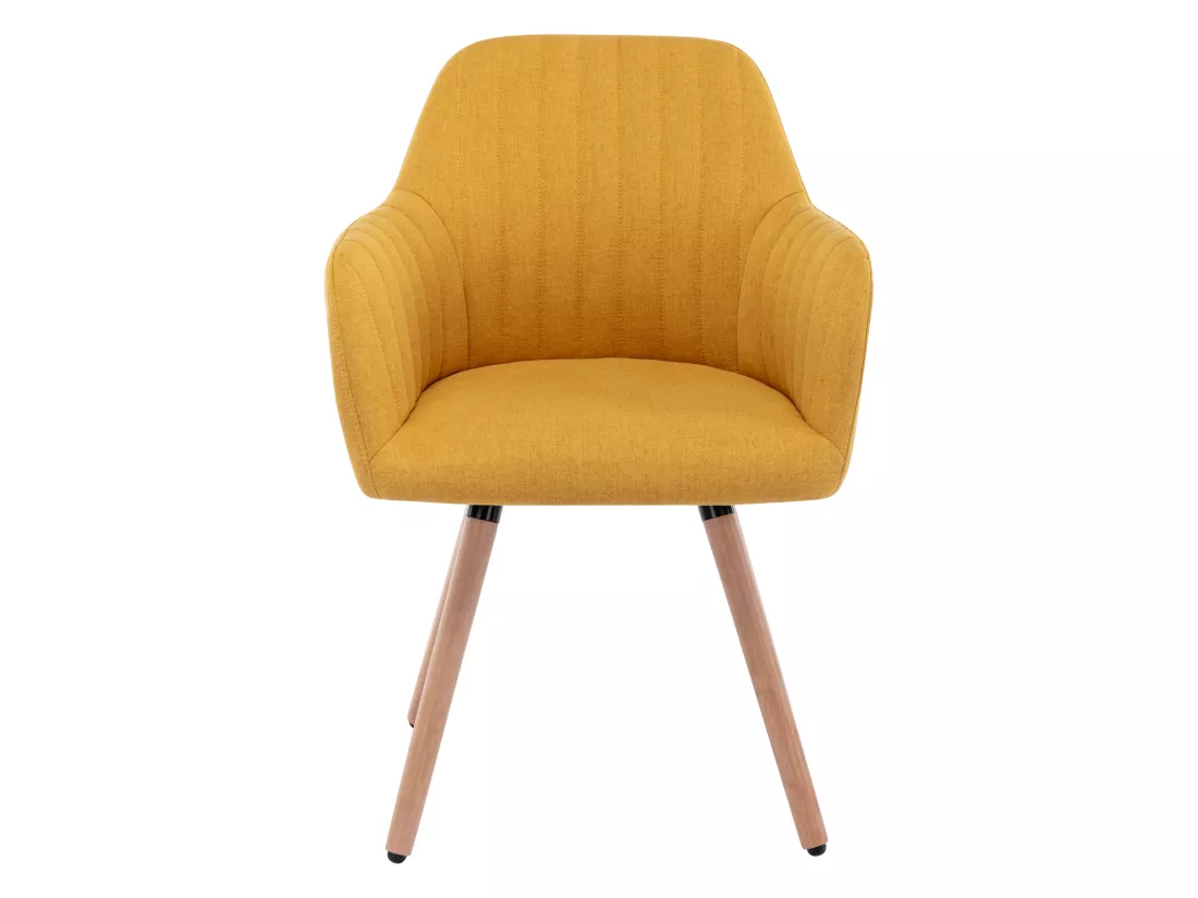 Lot de 2 chaises avec accoudoirs - Tissu et métal effet bois - Jaune - ELEANA