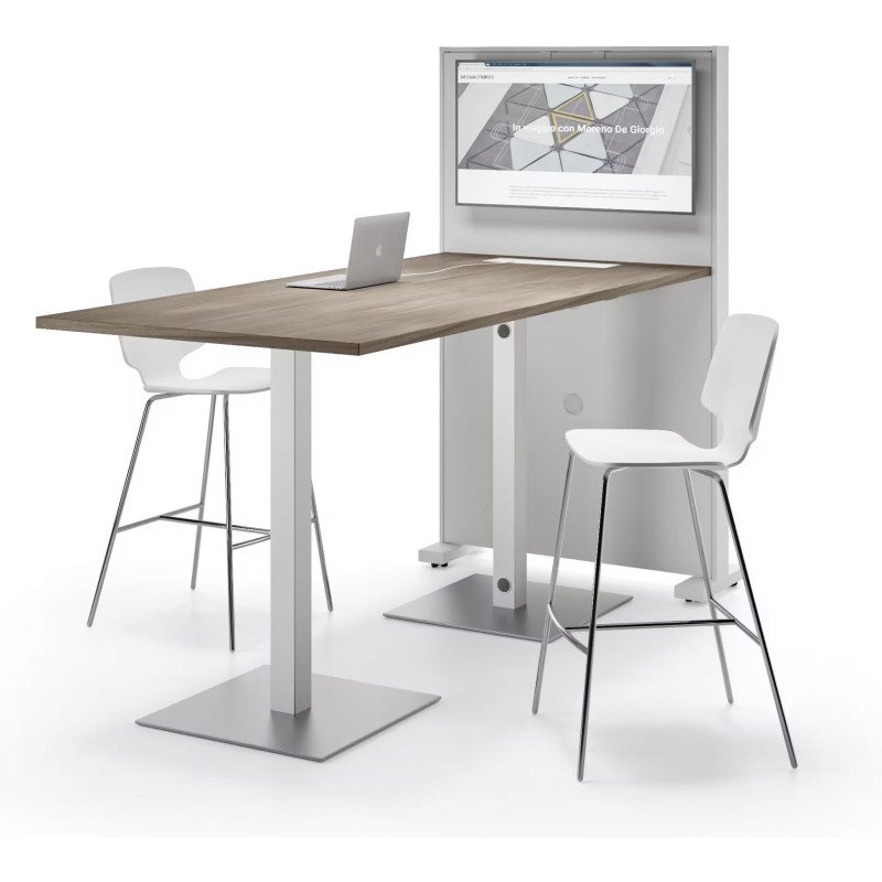 Table haute Meeting L 210 cm pied blanc + support tv blanc