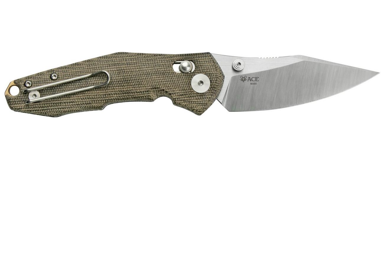 GiantMouse ACE Nazca Green Canvas Micarta zakmes, Ansø en Voxnaes design