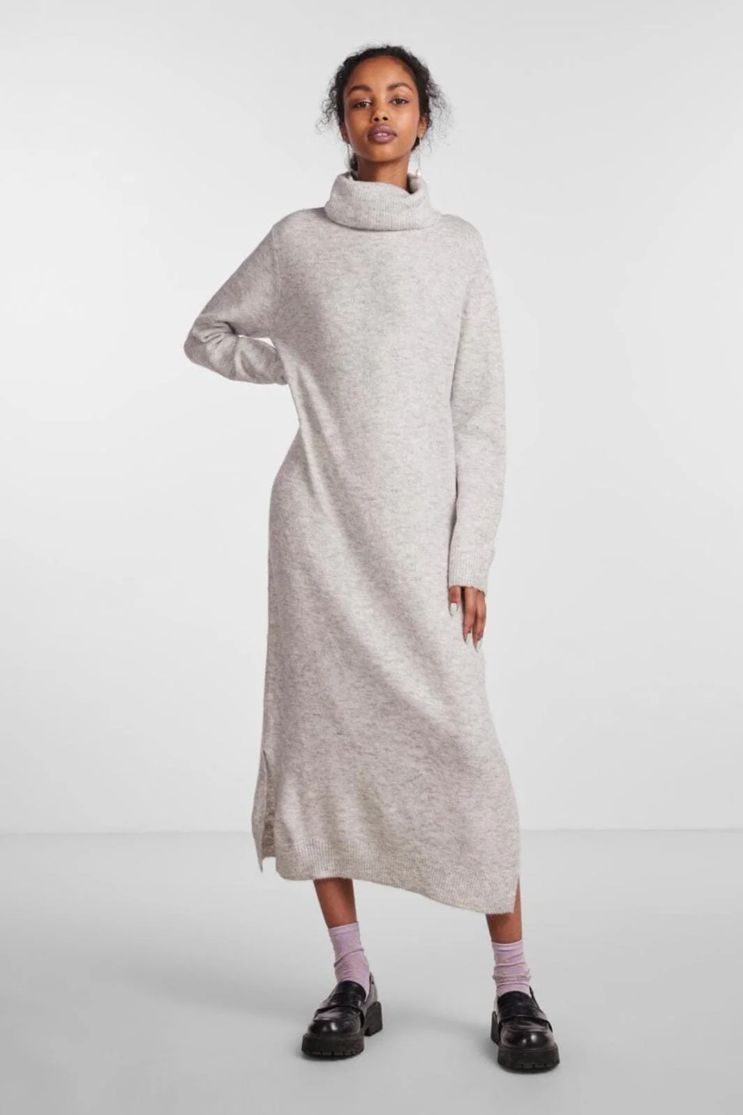 Pieces Pcjuliana Ls Rollneck Knit Dress 3933931 light grey melange