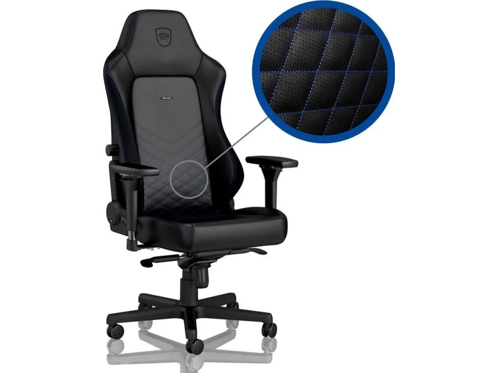 Noblechairs Hero - Stol - ergonomisk - armstøtter - T-formet - vippe - drejeled - aluminium, polyurethan, stål, memory foam, polyuretan vegan falsk læder - sort, blå
