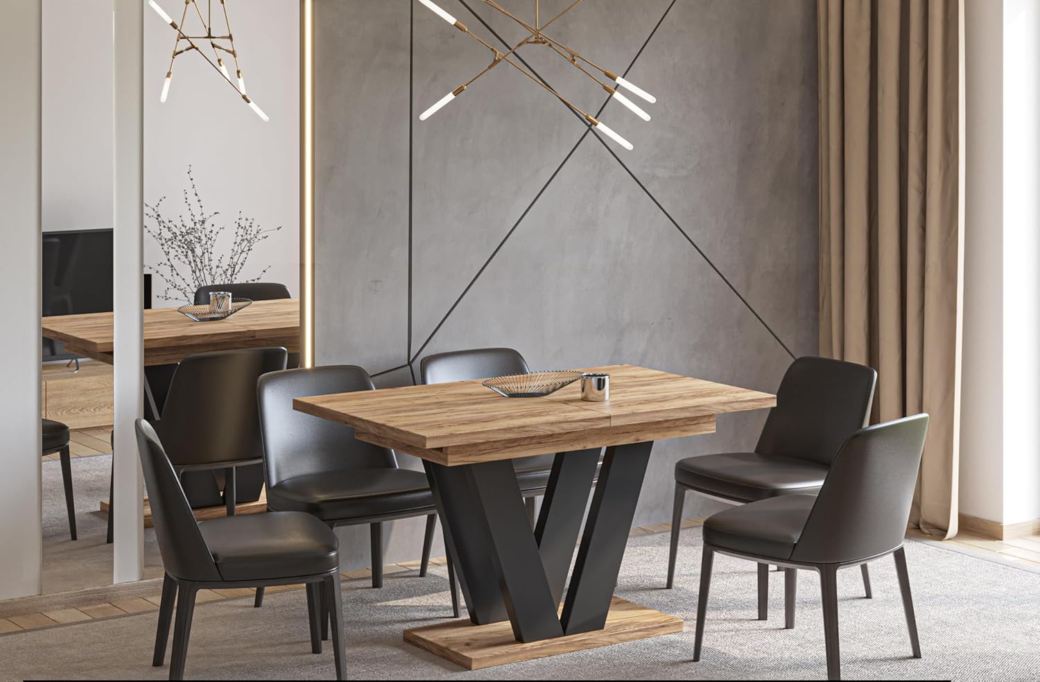 Endo-Moebel Esstisch Lara 130 cm auf 210 cm erweiterbar Säulen-Tisch Küchentisch Synchronauszug (Craft Eiche)