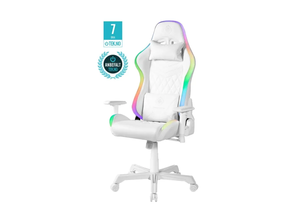 DELTACO GAMING GAM-080 - Spillestol - ergonomisk - armstøtter - T-formet - vippe - drejeled - kunstig læder - hvid, RGB