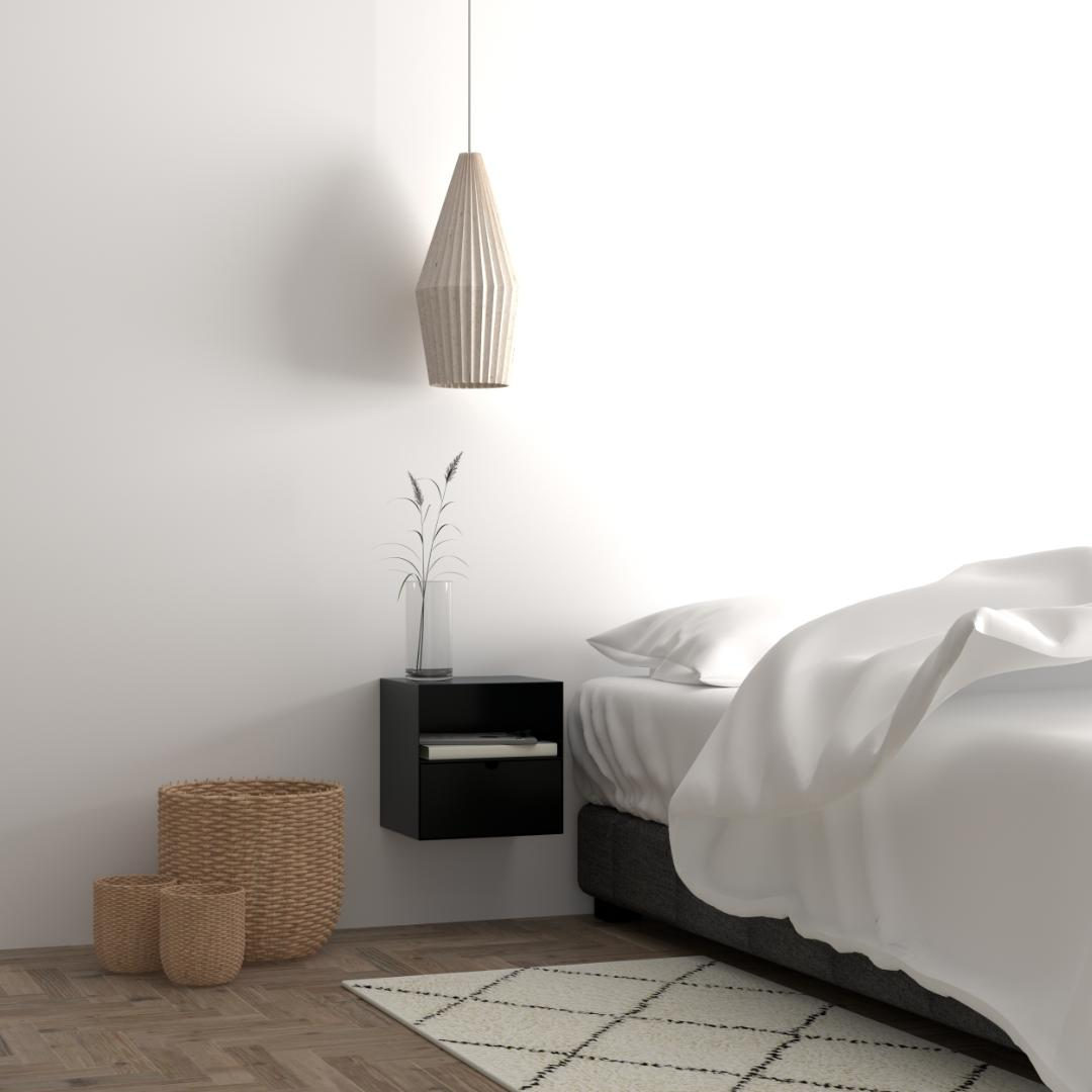 Nachtkastje Bath - Zwart met zwarte lade