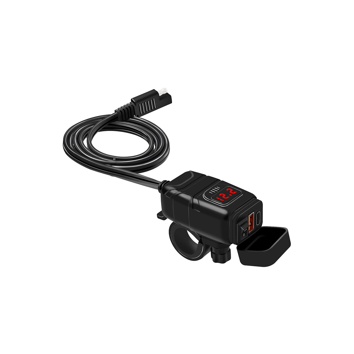 USB-C / USB hurtiglader for bil og motorsykkel Sort