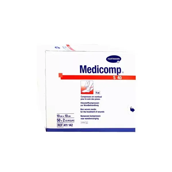 Compressas de tecido não tecido Medicomp, 10cm x 10cm, 50 sachês.
