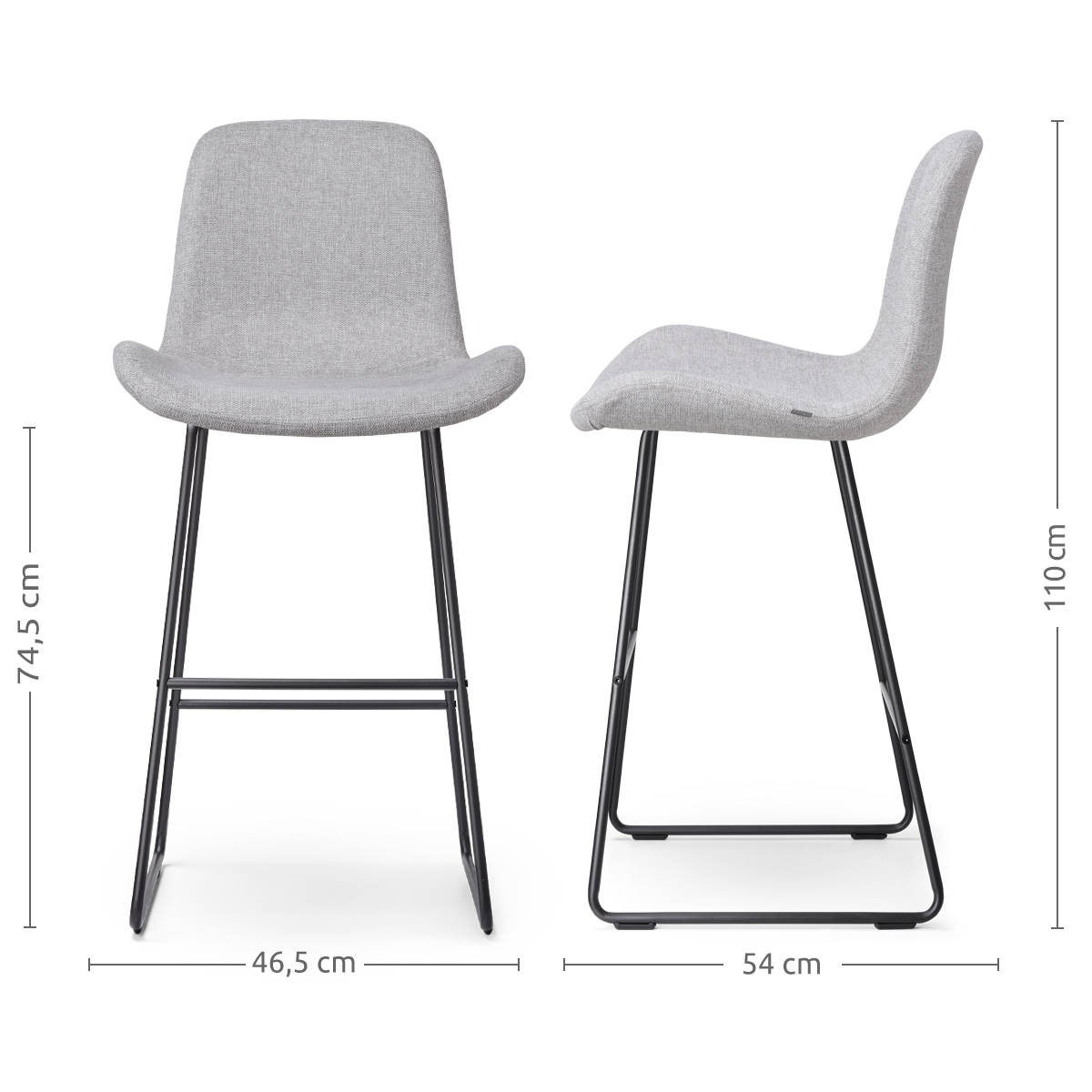 Barkruk Nino-Fé lichtgrijs - zwart - 75 cm - set van 2