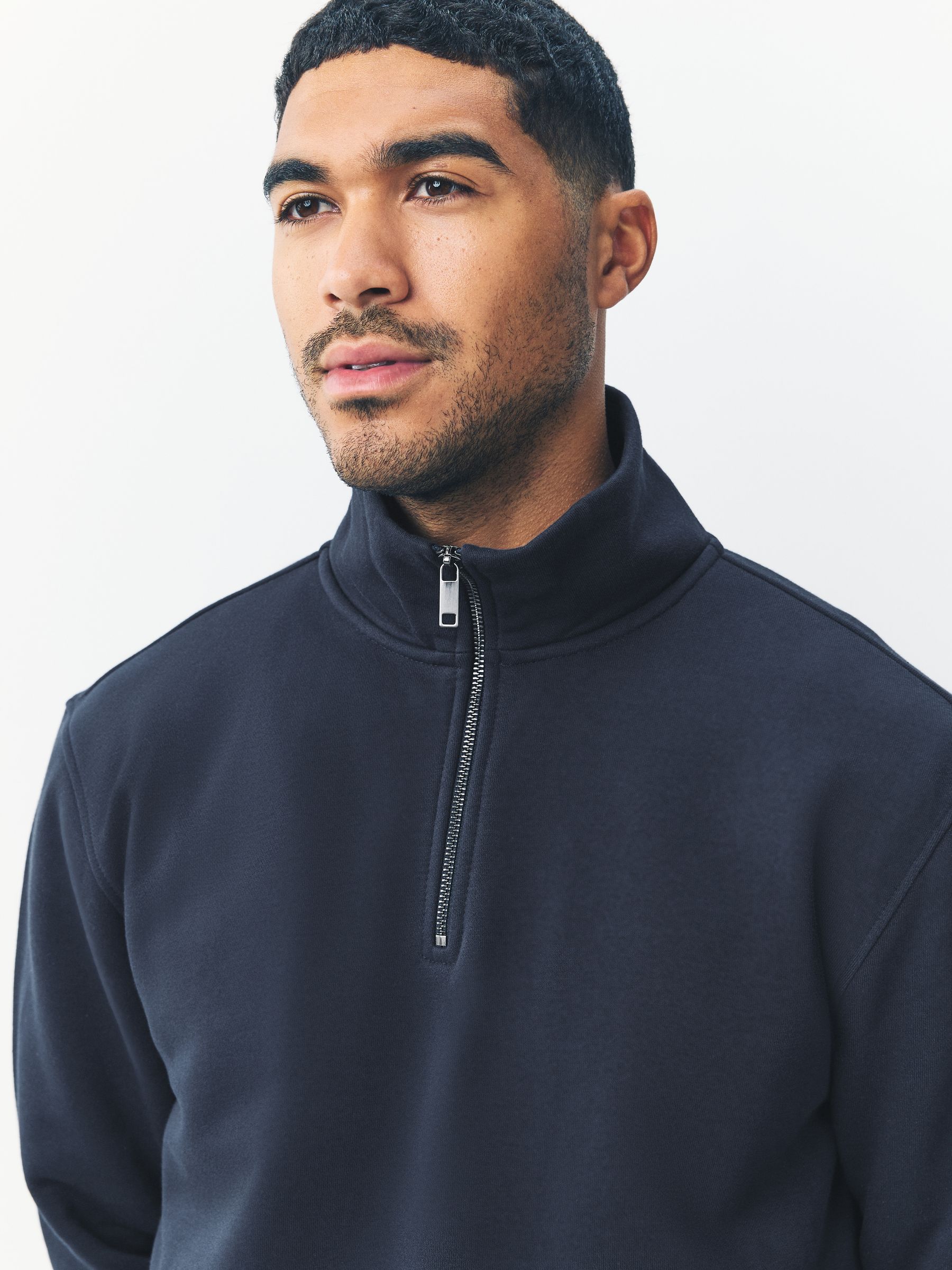 Donkerblauw - Kwartrits - Sweatshirt van jersey met hoog katoengehalte