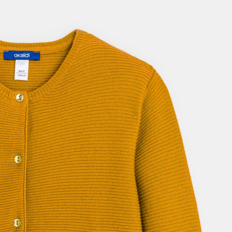 Gilet côtelé boutonné jaune fille