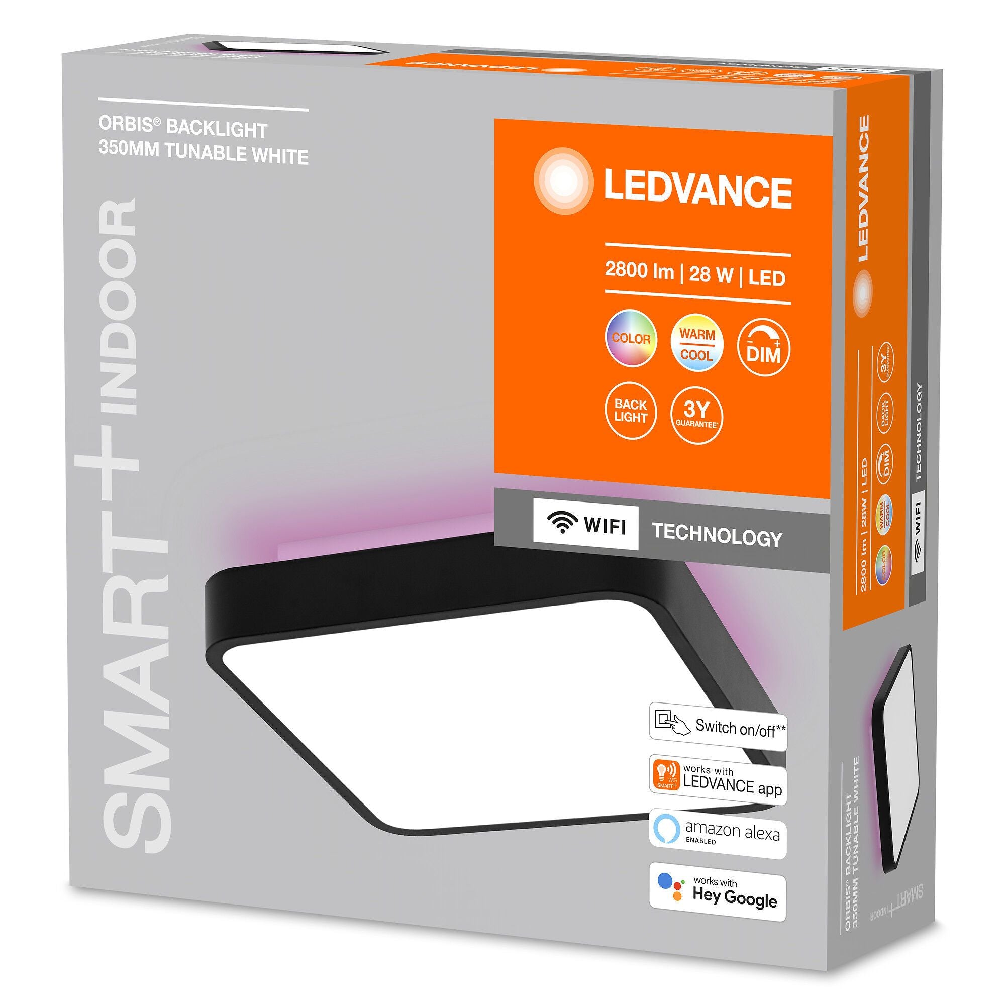 LE_SMART ORBIS BACKLITE Wand-Deckenl squ - Schwarz / B: 35.0 cm x T: 35.0 cm x H: 9.0 cm