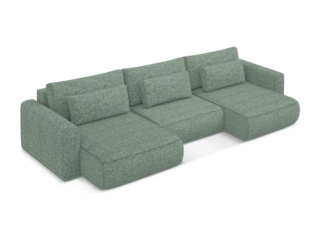 Canapé d'angle panoramique convertible en tissu texturé - vert clair - KAPUA