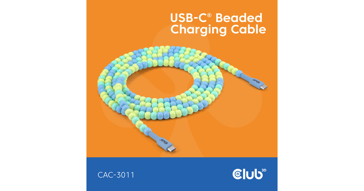 Club 3DUSB-C Beaded Cable Blue, 2 meter kabel  (Roze)
