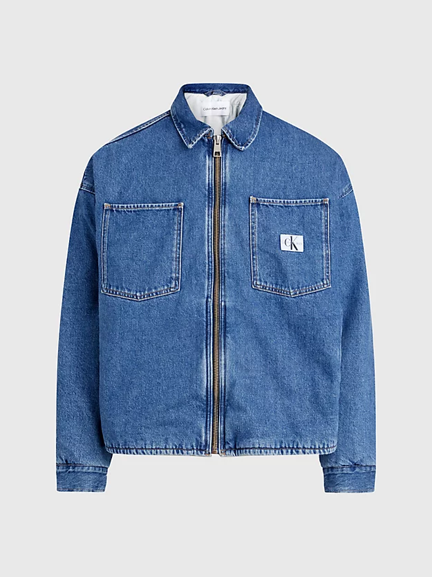 Jaqueta jeans acolchoada com zíper frontal