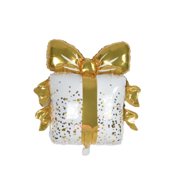 BALLON METALLISE CADEAU AVEC PAILLE H.53CM CONFETTIS OR