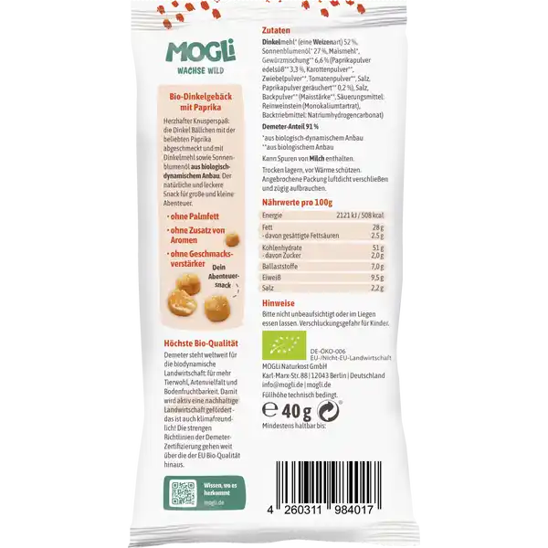 Bio Dinkel Bällchen Paprika