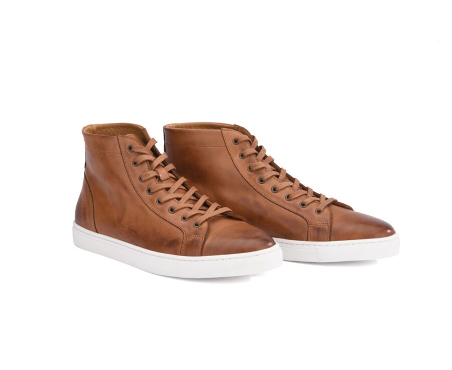 Sneakers montantes homme cuir Châtaigne Patiné - HAWTHORNE