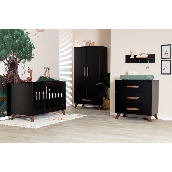 TWF Ledikant 60 x 120 - Commode 3 Laden - Hanglegkast 2 Deuren 1 Lade Modena Walnoot