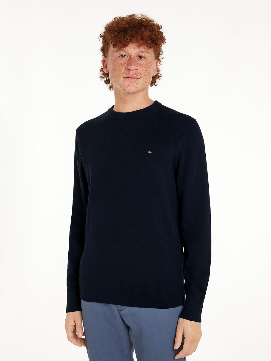 TOMMY HILFIGER<br>Suéter de gola redonda em algodão pima e cashmere