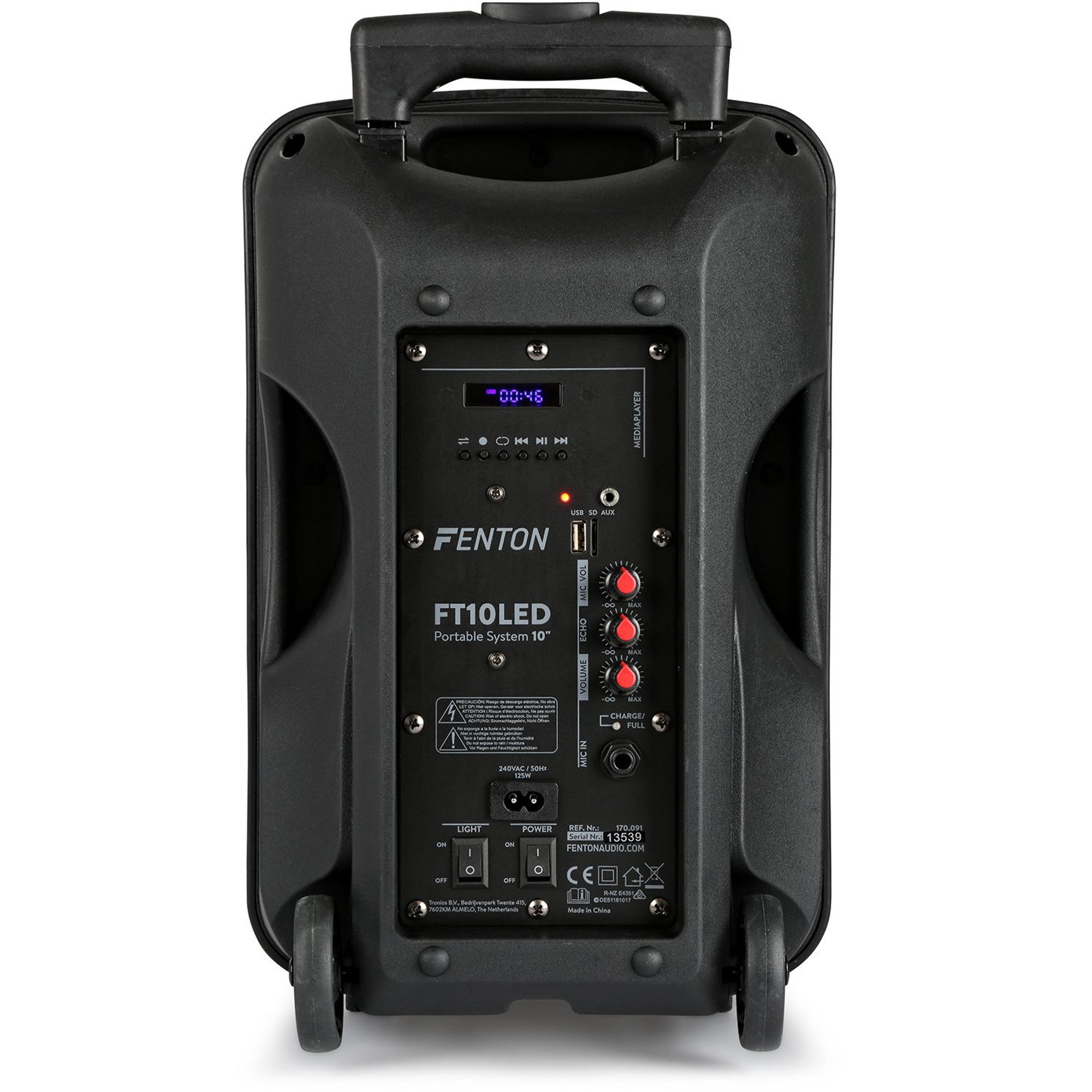 Fenton FT10LED actieve 450W mobiele 10 inch speaker met LED lichteffecten