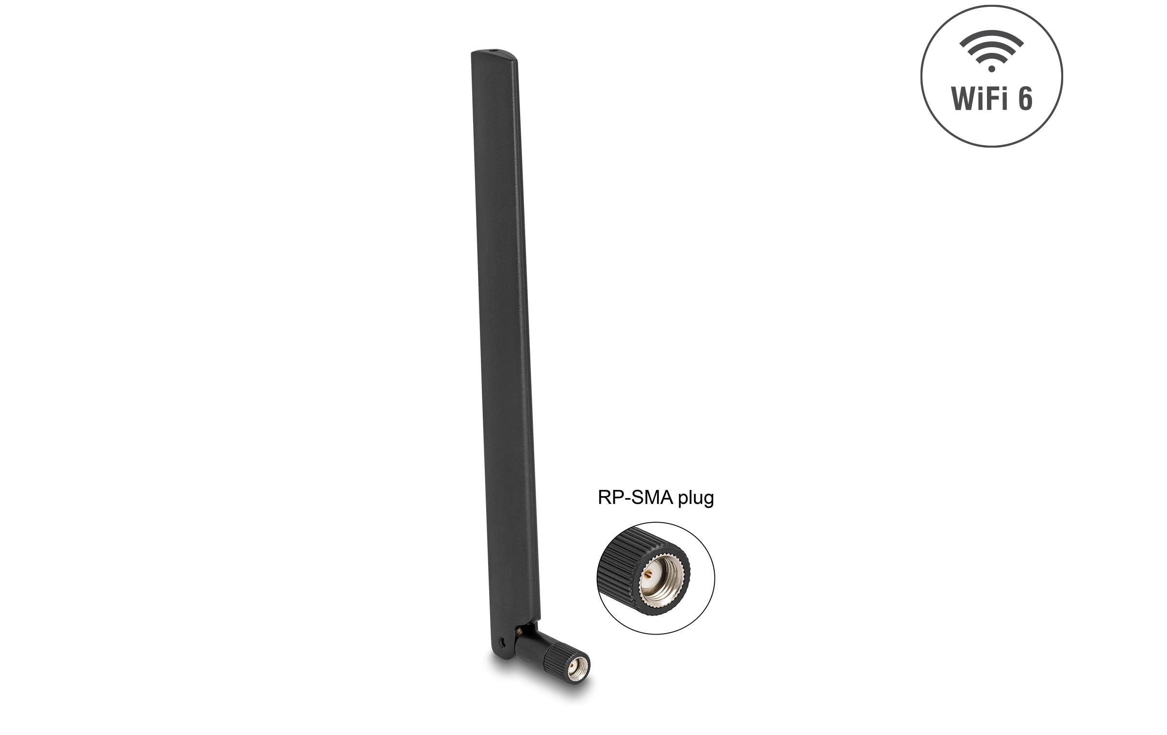 WLAN-Antenne WiFi 6 RP-SMA 3 - 6 dBi RP-SMA 6 dBi RundstrahlDelock WiFi 6 Antenne RP-SMA Stecker 3 - 6 dBi omnidirektional mit Kippgelenk schwarz