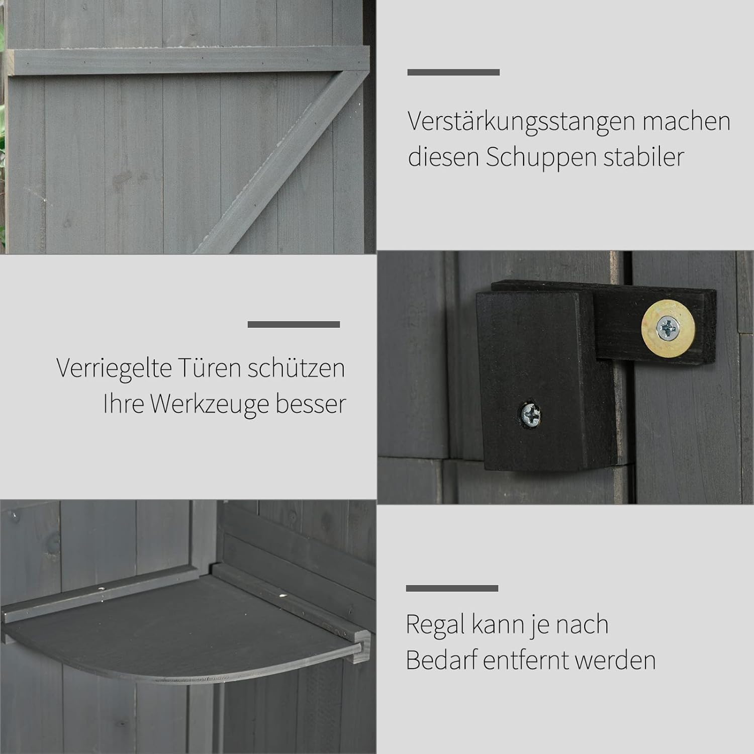 Outsunny Gartenschrank Holz, Geräteschuppen wetterfest 77x54,2x179cm, Gerätehaus mit Tür, Satteldach, Geräteschrank mit Böden, Werkzeugschrank Gartenschuppen für Garten, Terrasse, Grau+Grün