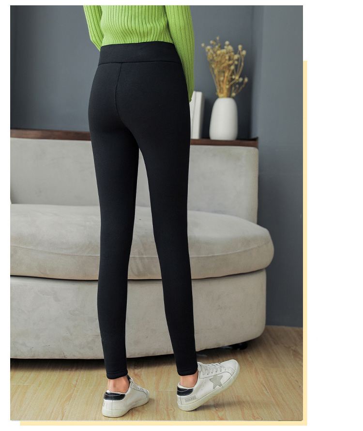 (Gr. M) Flauschige Winter Leggings Gefütterte Fell Hosen mit Innenfleece Extra Dick - Schwarz
