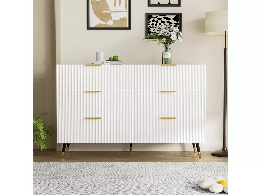 Commode avec 6 tiroirs - 120 x 40 x 77 cm - Panneaux de particules - pour salon, chambre - Couleur blanc