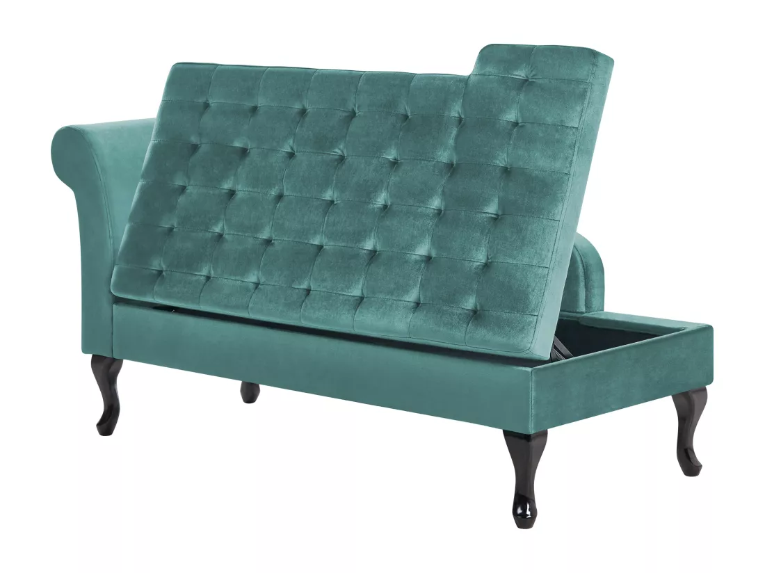 Chaise longue côté droite en velours bleu paon avec rangement PESSAC