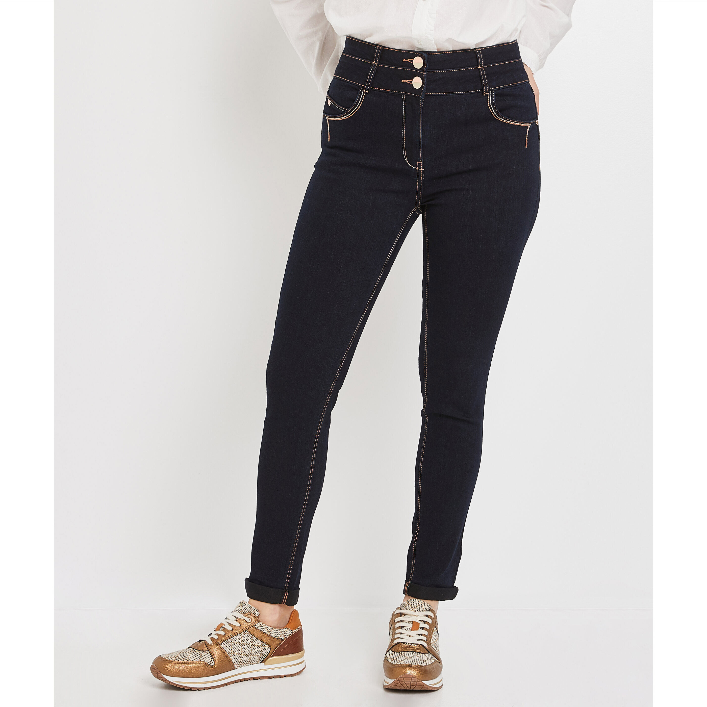 Jean raccourci taille haute HANOI femme - BLUE BLACK