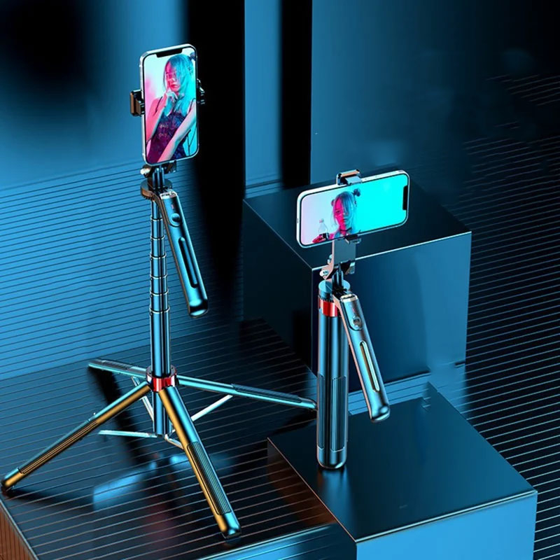 (180cm) Universal Bluetooth 5.2 Selfie Stick Tripod Vierbein Stativ Halterung mit LED Licht   Fernauslöser für Smartphone - Schwarz