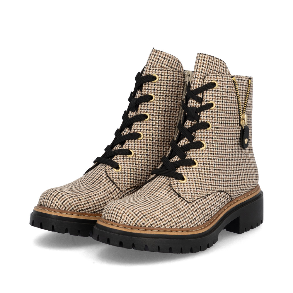Rieker Damen-Schnürstiefelette Beige-Schwarz