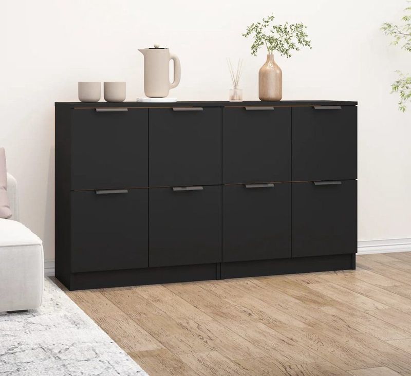 vidaXL - Dressoirs - Zwart - Bewerkt Hout - Set van 2