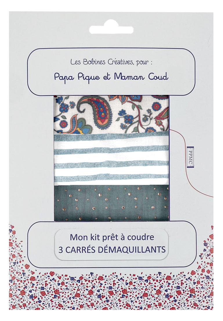 Kit Prêt À Coudre 3 Carrés Démaquillants Ex2231 Cachemire Multicolore Fond Creme