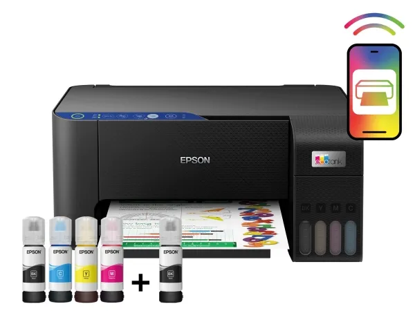 [OUTLET] - Epson L3251 - Multifunktionsprinter - farve - blækprinter - kan genopfyldes - A4 (210 x 297 mm) (original) - A4/Legal (medie) - op til 10 spm (udskriver) - 100 ark - Wi-Fi, USB - sort