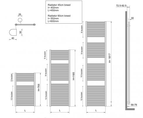Calor Elara sierradiator antraciet 181.7x60cm 1067W