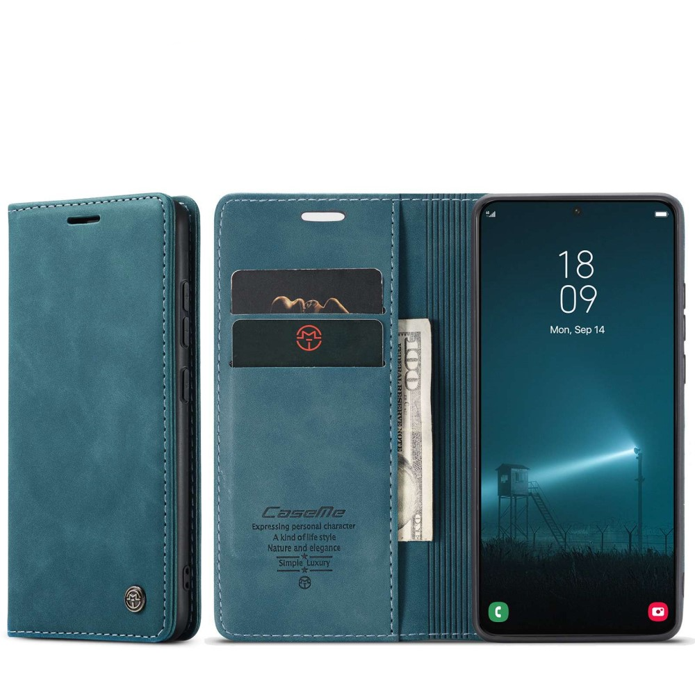 Samsung Galaxy S22 5G Leder Tasche Flip Wallet Etui mit Kartenfächern - Blaugrün